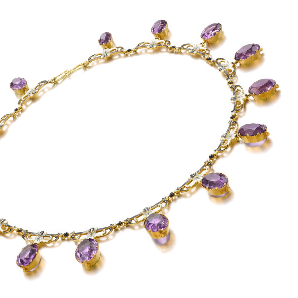View full screen - View 1 of Lot 86. Renaissance Revival amethyst and enamel necklace, circa 1900.