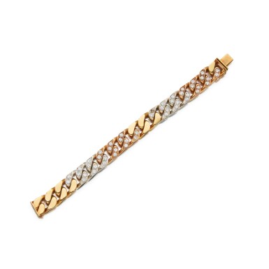 View full screen - View 1 of Lot 165. Three-Color Gold and Diamond Bracelet.