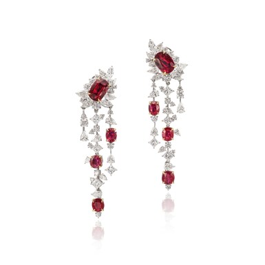 View full screen - View 1 of Lot 1840. Pair of Ruby and Diamond Earrings.