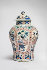 A Dutch Delft Polychrome Baluster Vase and Cover, circa 1694-1712