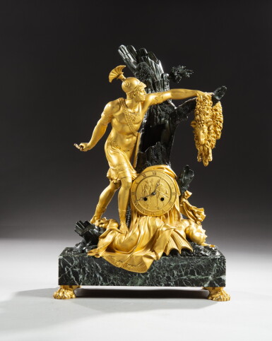 View full screen - View 1 of Lot 63. A patinated and gilt-bronze mantel clock, Empire, circa 1810 | Pendule "Jason à la Toison d'or" en bronze patiné et doré d'époque Empire, vers 1810.