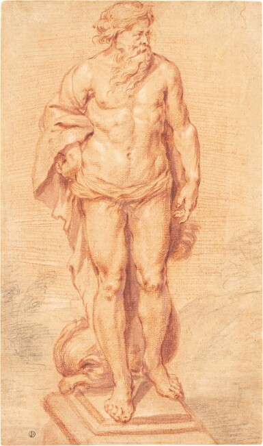 View full screen - View 1 of Lot 110. Recto: Study for Neptune; Verso: Studies of hands | Etude pour Neptune (recto); Etudes de mains (verso).