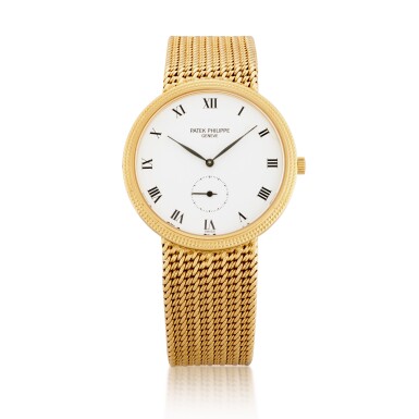 View full screen - View 1 of Lot 322. Reference 3919/3 Calatrava | A yellow gold bracelet watch, Circa 1985.