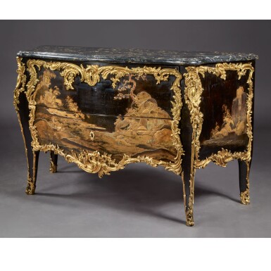 View full screen - View 1 of Lot 155. A LOUIS XV GILT BRONZE-MOUNTED JAPANESE LACQUER COMMODE BY DESFORGES, CIRCA 1745.