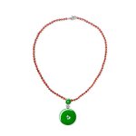 Jadeite, Diamond and Hardstone Pendant Necklace | 天然翡翠雕「懷古」配 鑽石 配 硬石 項鏈