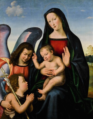 View full screen - View 1 of Lot 2. The Virgin and Child with the young Saint John the Baptist and an angel | 《聖母與聖嬰、少年施洗者聖約翰及天使》.