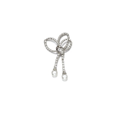 View full screen - View 1 of Lot 192. CULTURED PEARL AND DIAMOND BROOCH, STERLÉ, 1960S.