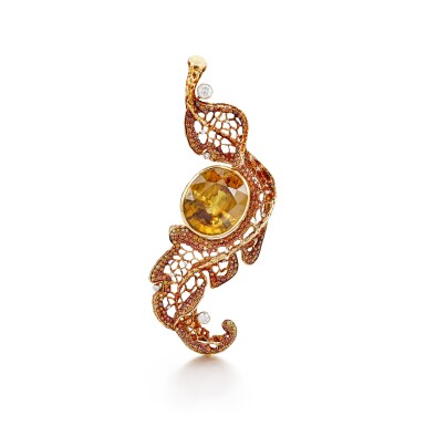 View full screen - View 1 of Lot 1617. Sphene and Diamond Pendant | 榍石 配 鑽石 胸針.