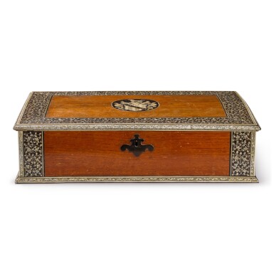 View full screen - View 1 of Lot 82. An Anglo-Indian teak, ebony and ivory inlaid armorial writing or document box, Vizagapatam, first half 18th century.