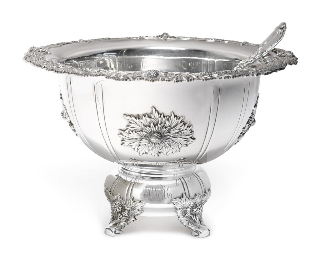 View full screen - View 1 of Lot 64. An American Silver Chrysanthemum Pattern Punch Bowl and Ladle, Tiffany & Co., New York, 2003.