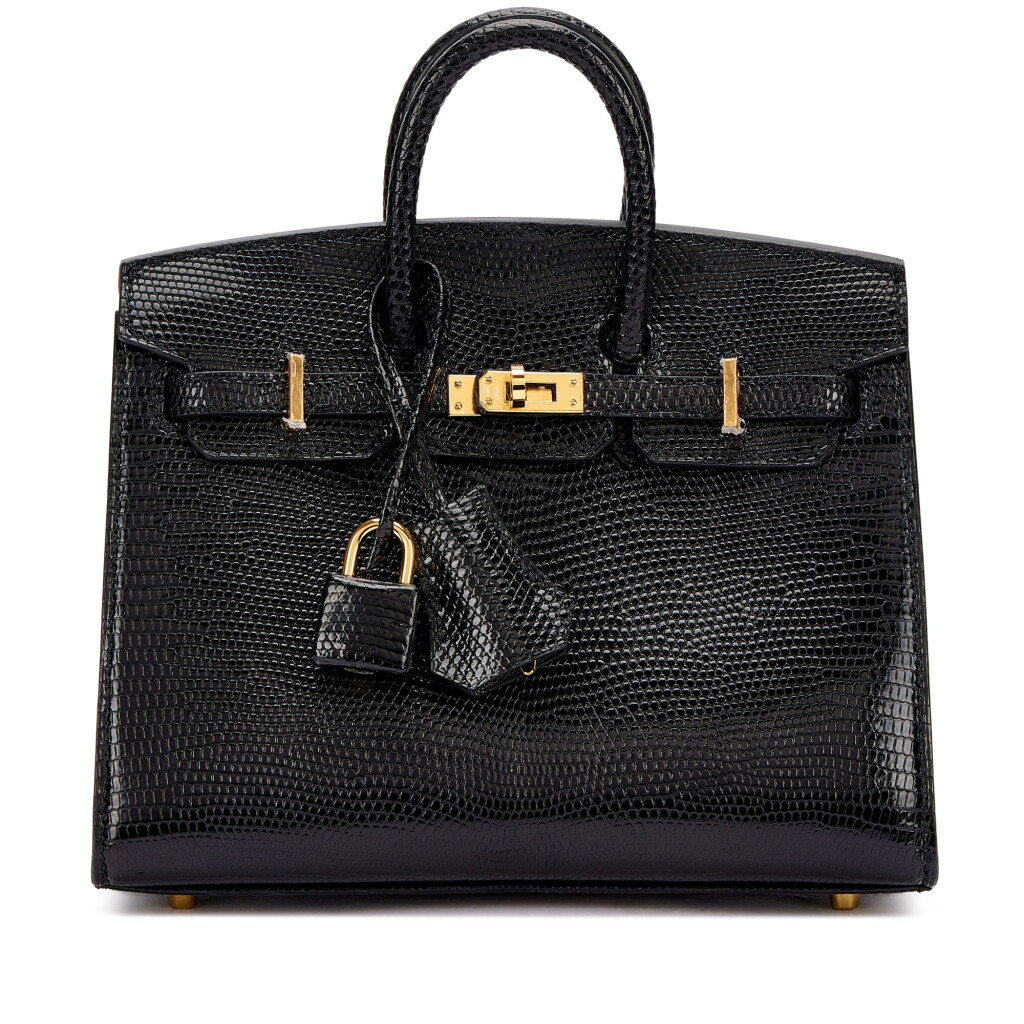 View full screen - View 1 of Lot 936. Limited Edition Black Shiny Niloticus Lizard Birkin 20 Sellier Gold Hardware, 2023.