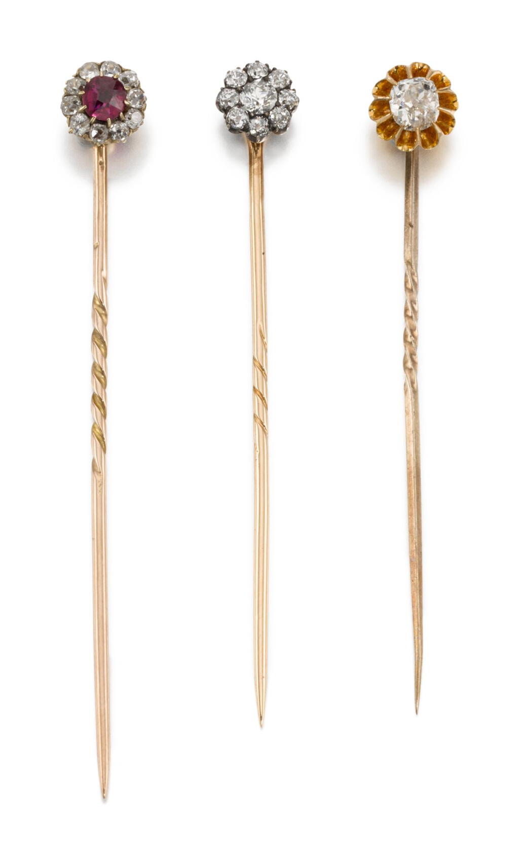 View full screen - View 1 of Lot 1116. THREE STICK PINS, 19TH CENTURY.
