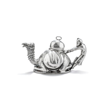 View full screen - View 1 of Lot 41. A French silver-plated teapot shaped as a dromedary for Mariage Frères, Paris, circa 1970 | Théière en métal argenté à décor de dromadaire pour Mariage Frères, Paris, vers 1970.