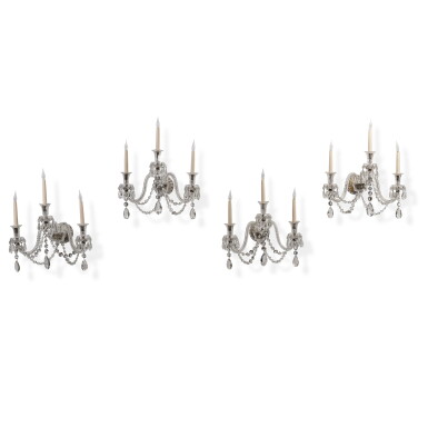 View full screen - View 1 of Lot 54. A set of four Victorian cut-glass three-branch wall-lights, attributed to Osler, last quarter 19th century.