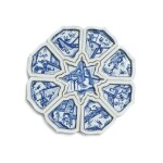 A Chinese Blue and White Set of 'Ladies and Boys' Sweetmeat Dishes, Qing Dynasty, Kangxi Period