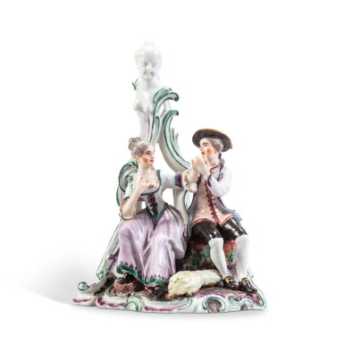View full screen - View 1 of Lot 734. A Ludwigsburg porcelain figure group of a couple emblematic of Summer, circa 1760-65.