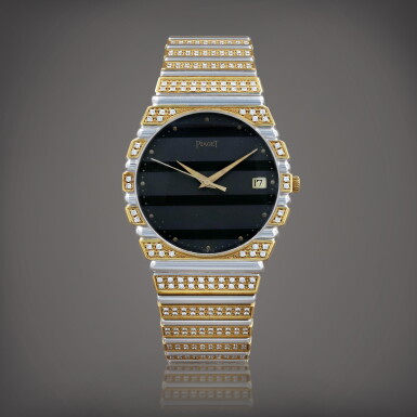 View full screen - View 1 of Lot 714. Polo, reference 15661 C725 Montre bracelet en or jaune et blanc sertie de diamants avec date | Yellow and white gold diamond-set bracelet watch with date Vers 1980 | Circa 1980.