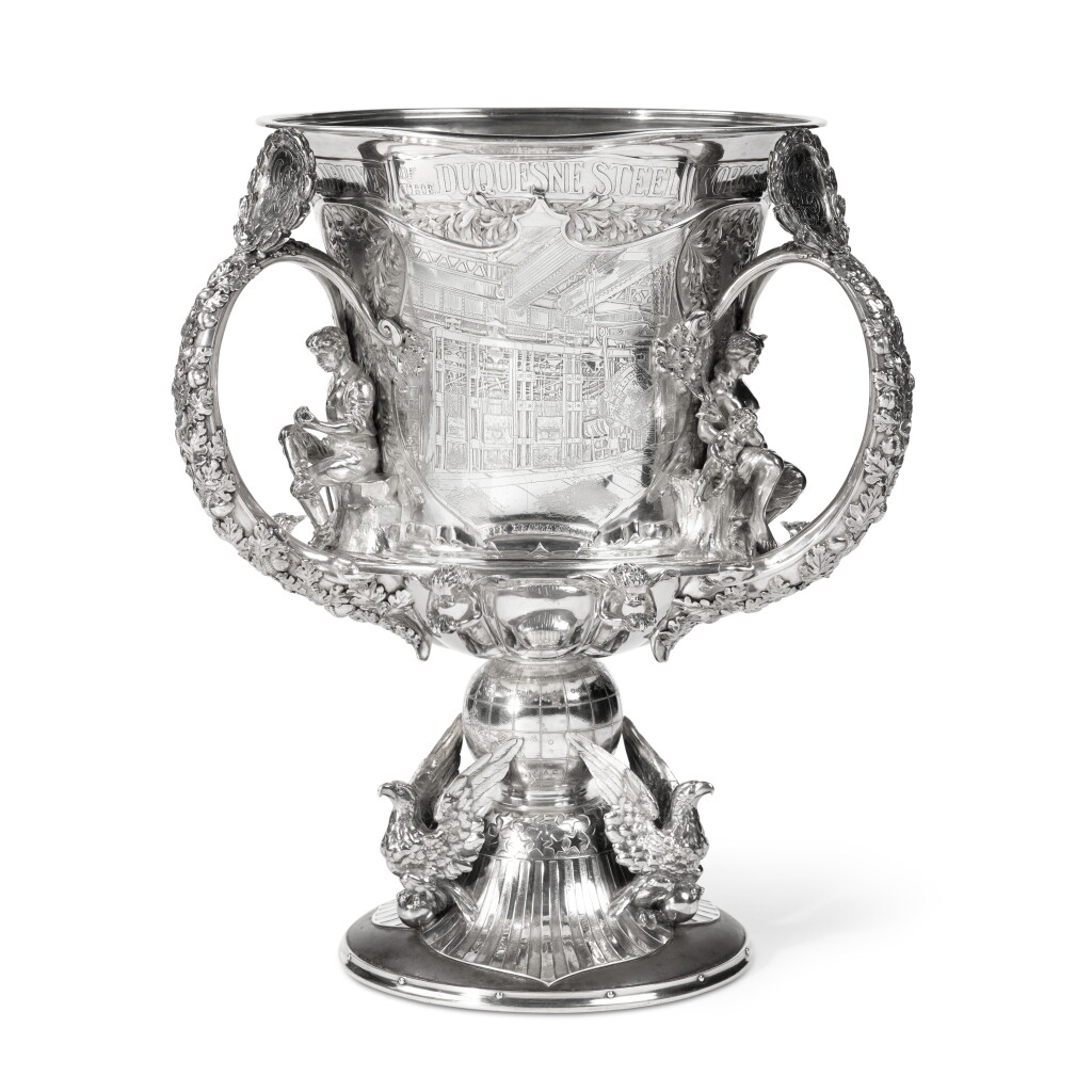View full screen - View 1 of Lot 802. American Silver and Iron Three-Handled Presentation Cup, Tiffany & Co., New York, 1901.