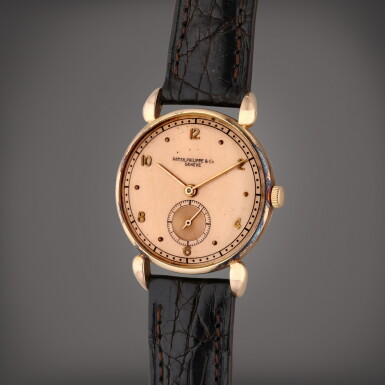 View full screen - View 1 of Lot 303. Calatrava | A pink gold wristwatch, Circa 1945.