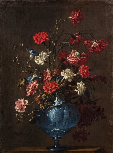 View full screen - View 1 of Lot 107. Still Life of Flowers in a Blue Vase | Nature morte aux fleurs dans un vase bleu.