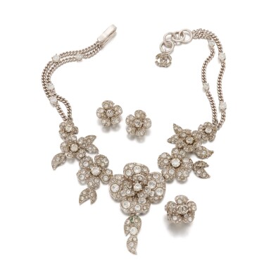 View full screen - View 1 of Lot 130. Crystal Camellia demi-parure.