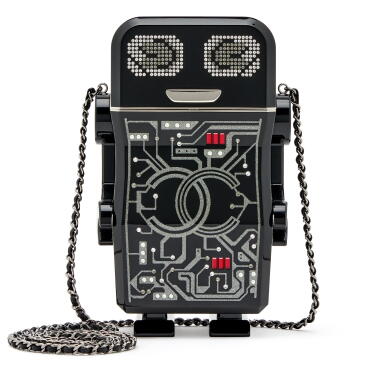 View full screen - View 1 of Lot 159. Limited Edition Black Plexiglass and Strass Robot Minaudiere Ruthenium Hardware, 2017-18.