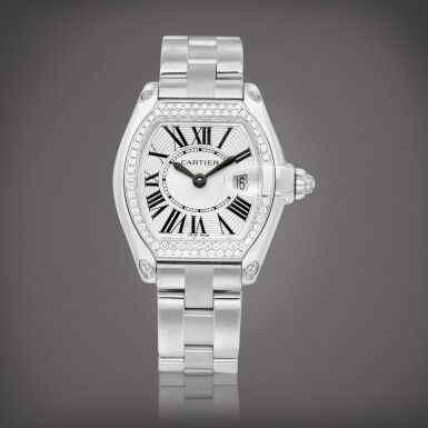 View full screen - View 1 of Lot 885. Roadster, Reference 2723 | A white gold and diamond-set wristwatch with date and bracelet, Circa 2010 | 卡地亞 | Roadster 型號2723 | 白金鑲鑽石鏈帶腕錶,備日期顯示,約2010年製.