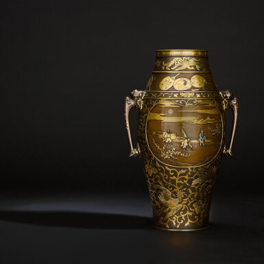View full screen - View 1 of Lot 133. A fine bronze vase | Signed on a gold tablet Miyao | Meiji period, late 19th century .
