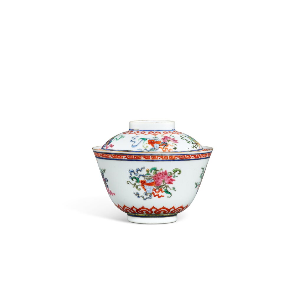 View full screen - View 1 of Lot 3378. A famille-rose 'Buddhist eight treasures' bowl and cover, Marks and period of Guangxu | 清光緒 粉彩八吉祥蓋碗 《大清光緒年製》款.