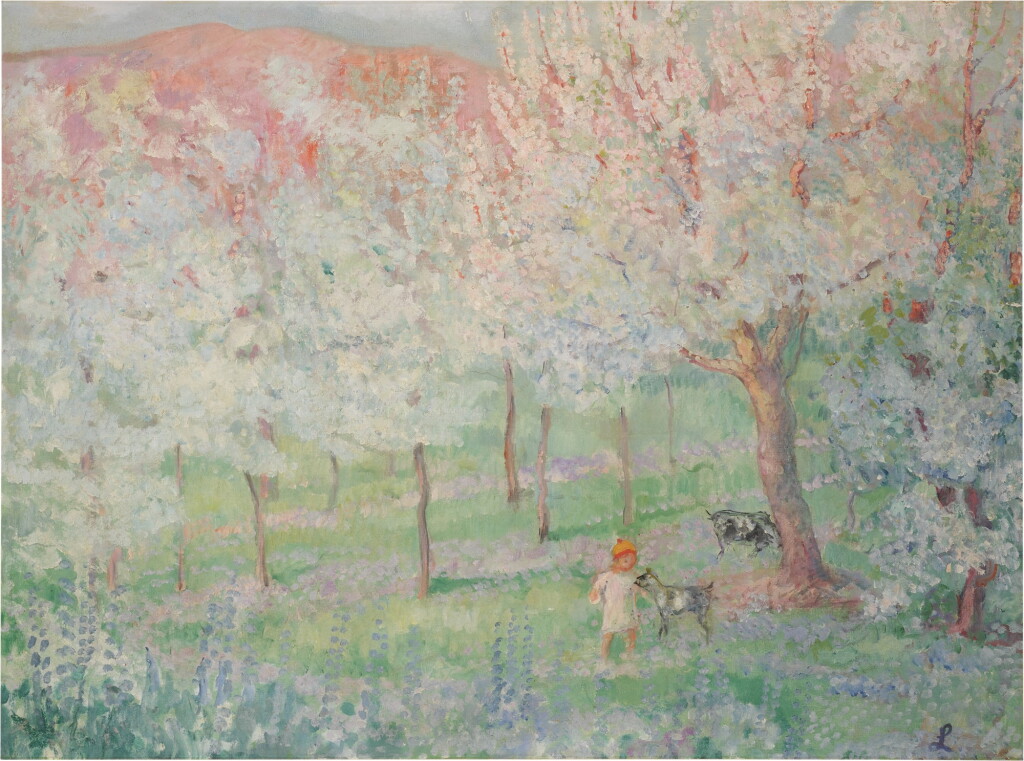 View full screen - View 1 of Lot 423. Enfant dans un verger en fleurs (Pierre Lebasque).