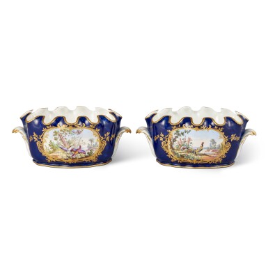 View full screen - View 1 of Lot 713. A Pair of Sèvres Porcelain Bleu Lapis-Ground Monteiths, Seaux Crénelés, Circa 1765.