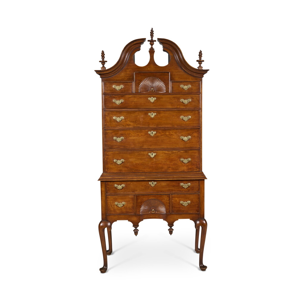 View full screen - View 1 of Lot 138. A Queen Anne Bonnet-Top High Chest of Drawers, Boston, Massachusetts, circa 1740.