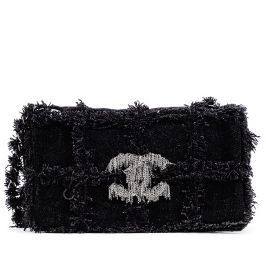 View full screen - View 1 of Lot 356. Black Tweed Rock and Chain Fringe Small Shoulder Ruthenium Hardware, 2006-2008.
