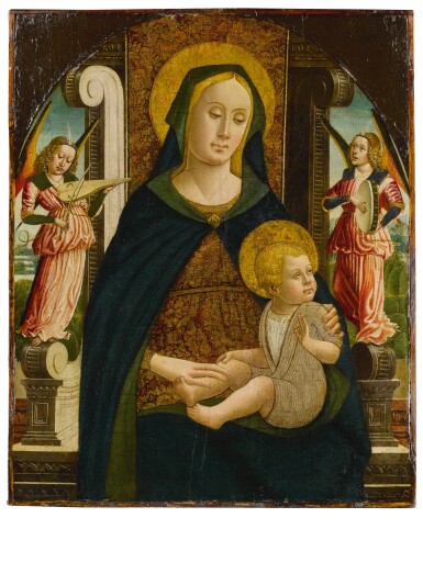 View full screen - View 1 of Lot 56. Madonna and Child enthroned with two angels.