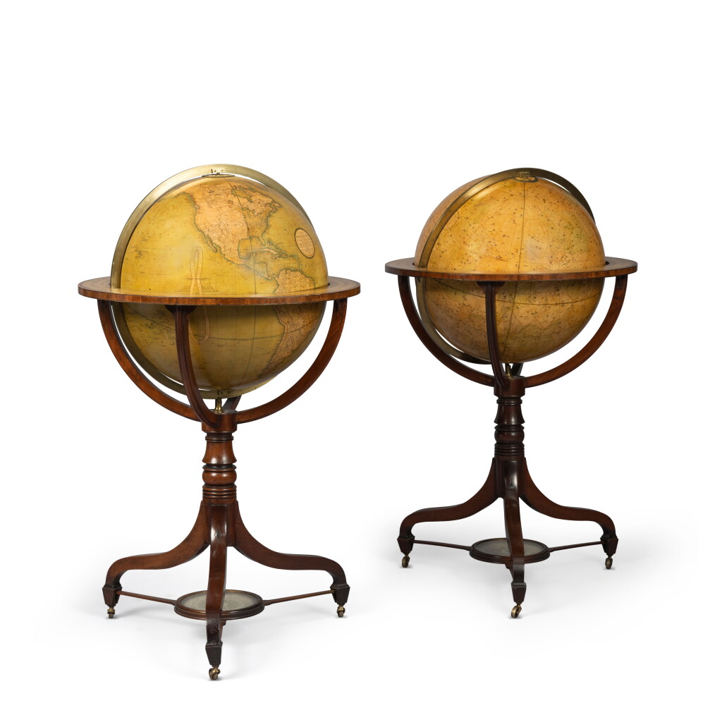 View full screen - View 1 of Lot 9. A Pair of Late George III Twenty-One Inch Celestial and Terrestrial Globes by Cary, the Celestial Globe Dated 1800.