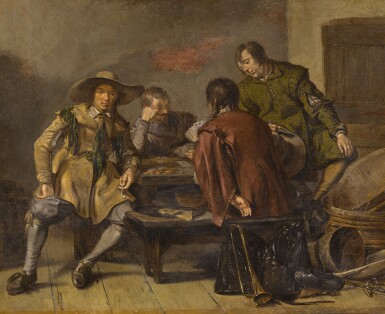 View full screen - View 1 of Lot 19. Figures playing cards inside an inn.