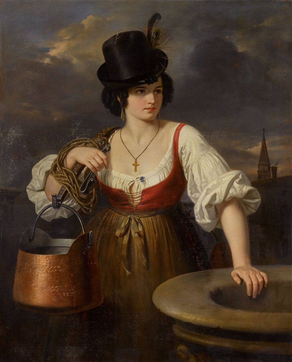 View full screen - View 1 of Lot 225. A Venetian water carrier at a well, the Campanile di San Marco beyond.