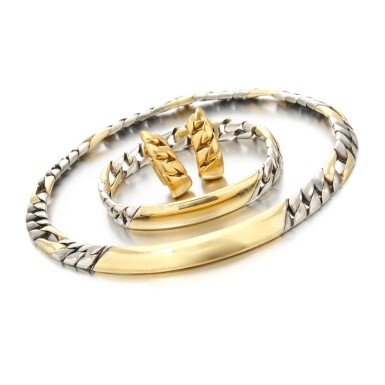 View full screen - View 1 of Lot 179. Gold and steel demi-parure (Demi-parure in acciaio e oro).