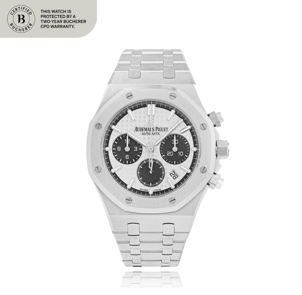 View full screen - View 1 of Lot 45. Royal Oak, Ref. 26315ST.OO.1256ST.01 Stainless steel chronograph wristwatch with date and bracelet Circa 2020.