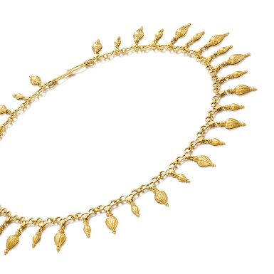View full screen - View 1 of Lot 75. Etruscan Revival gold necklace, late 19th century.