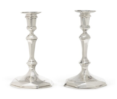 View full screen - View 1 of Lot 141. A Pair of George I Silver Octagonal Candlesticks, George Boothby, London, 1720, Britannia Standard.