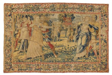 View full screen - View 1 of Lot 8. A Flemish Classical Tapestry, from the Story of the Romans and the Sabines, Brussels, probably from workshop of Joost van Herzeele, after Nicolas van Orley, 16th century.