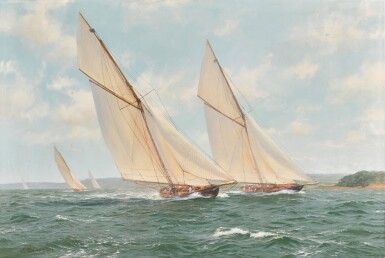 View full screen - View 1 of Lot 105. 'Brynhild' Racing off Cowes circa 1901.