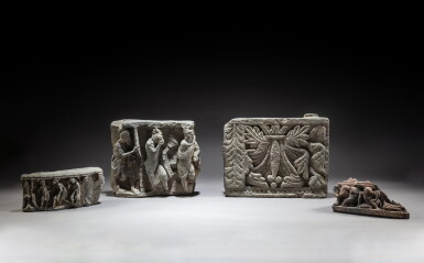 View full screen - View 1 of Lot 96. A group of four gray schist relief panels, Ancient region of Gandhara, circa 2nd / 4th century | 犍陀羅 約二 / 四世紀 灰片岩雕佛板 一組四件.