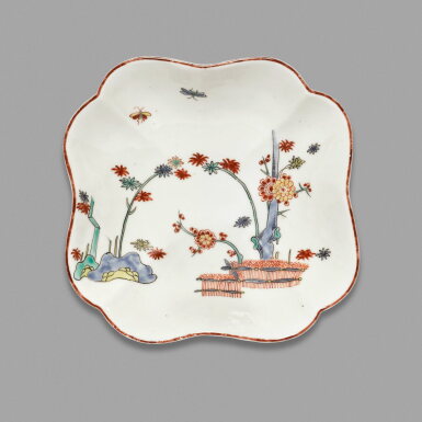 View full screen - View 1 of Lot 38. A Longton Hall cup and saucer, a Chantilly Kakiemon style cup and saucer and a Saint Cloud dish.