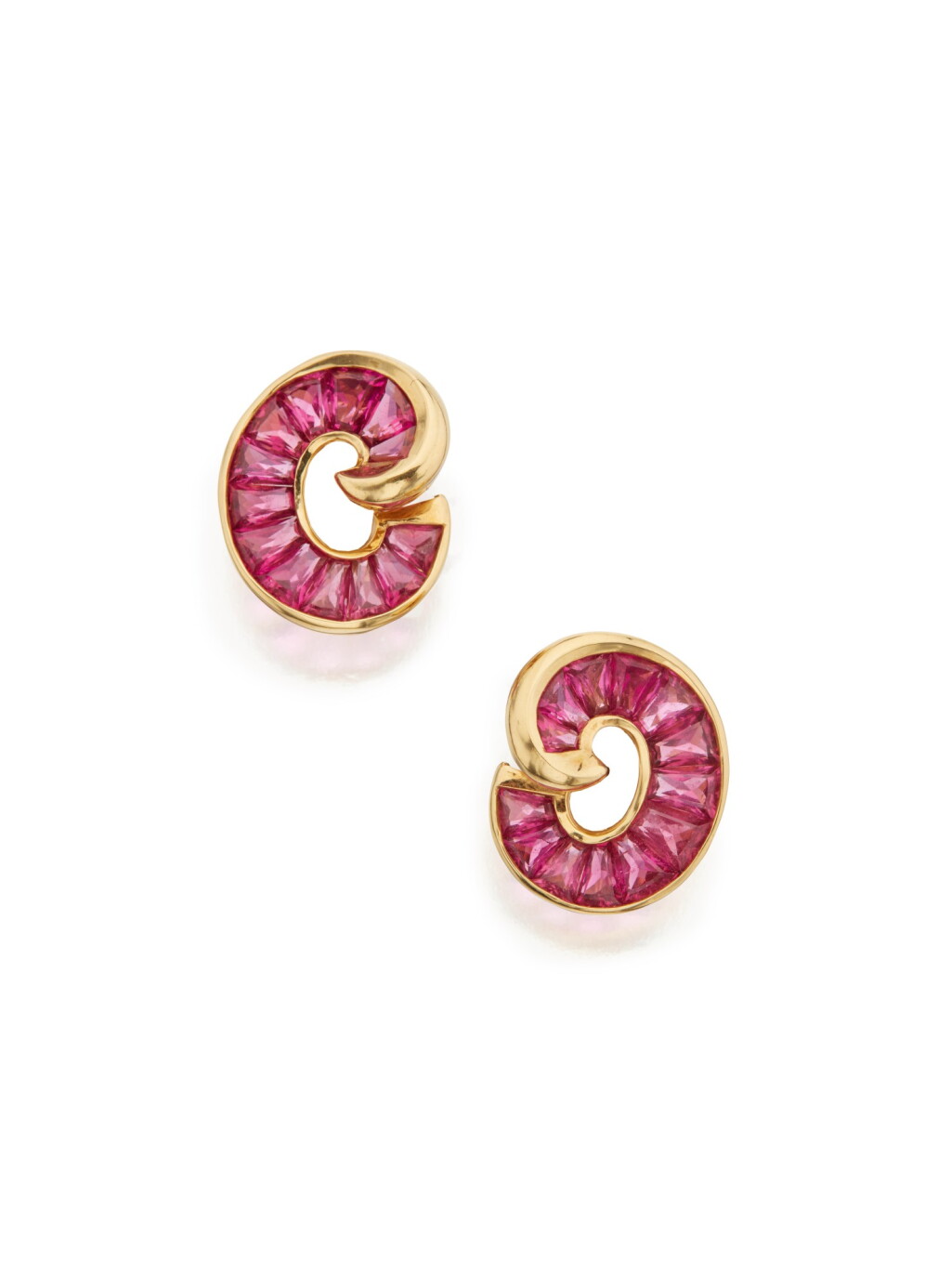 View full screen - View 1 of Lot 81. PAIR OF GOLD AND RUBELLITE EARCLIPS, VERDURA.