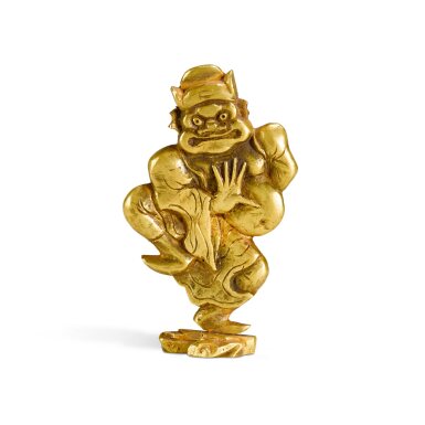 View full screen - View 1 of Lot 164. A small gold-alloy figure of Zhong Kui, Song - Yuan dynasty | 宋至元 黃金合金鍾馗立像.