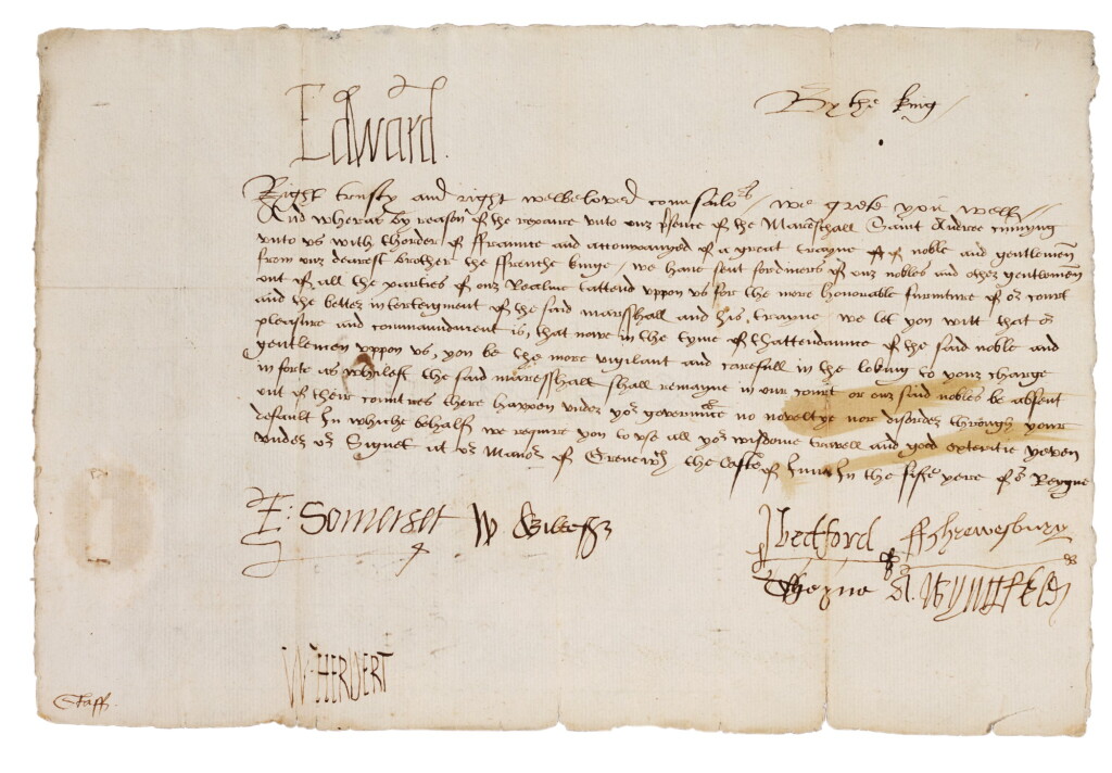 View full screen - View 1 of Lot 2. King Edward VI, letter signed, 30 June 1551.