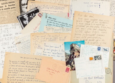 View full screen - View 1 of Lot 92. Lettres inédites à G. Langlais. 1956-71. Textes inédits, dessins, photo.