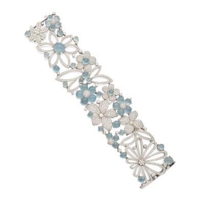 View full screen - View 1 of Lot 79. Tiffany & Co. | Aquamarine and Diamond Bracelet.